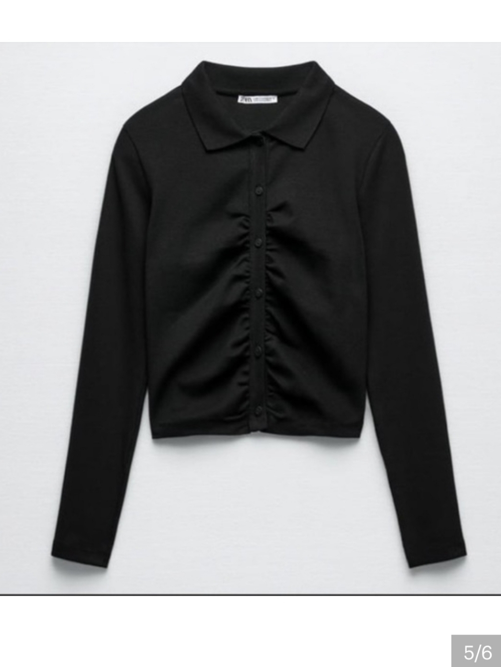 Zara Black Button-Up Collared Long-Sleeve Top Large